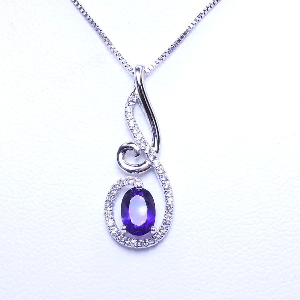 Chuck Clemency Sterling Silver 925 Purple Amethyst & White Topaz 18" Necklace